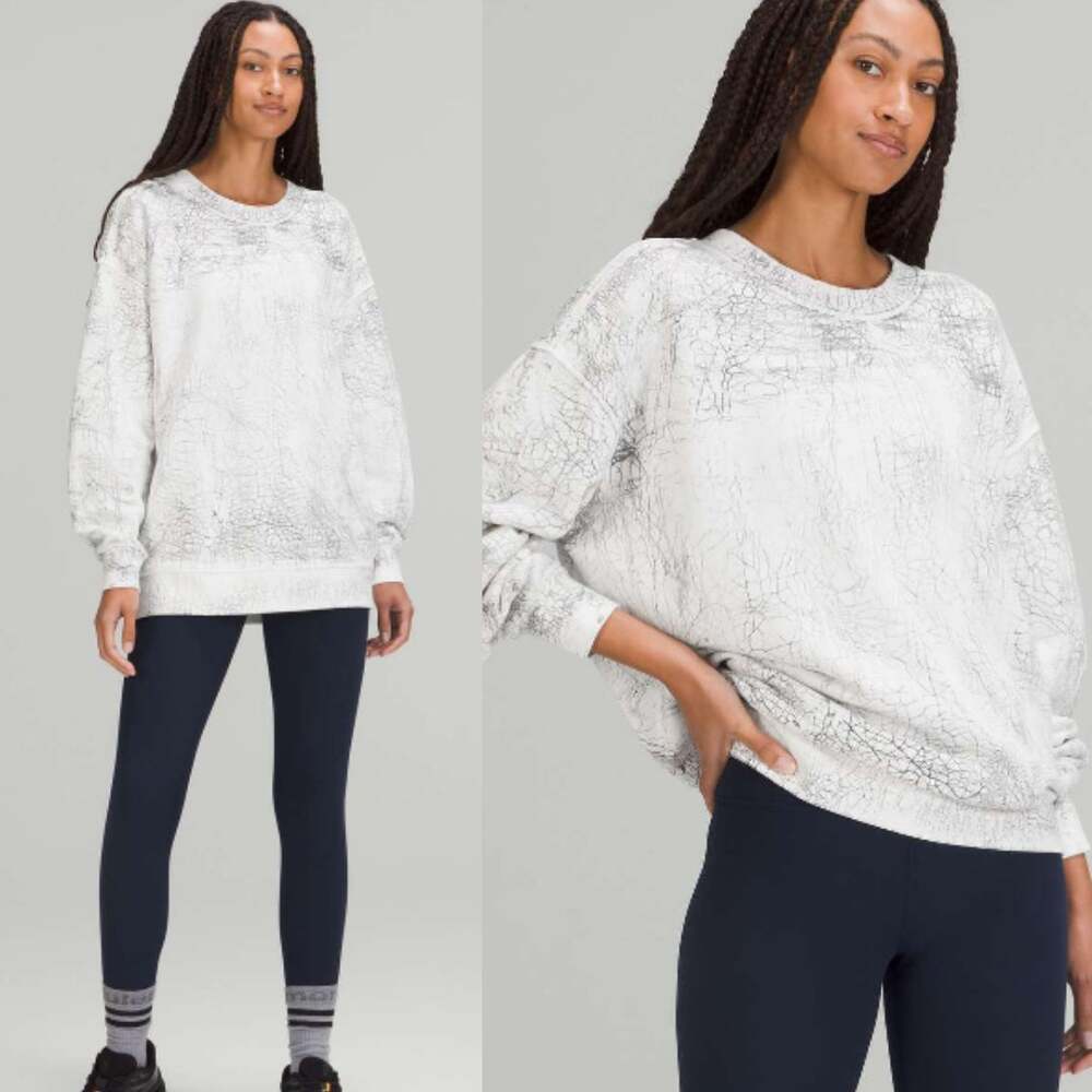 Lululemon Women's Perfectly Oversized Crew 8 Thread Dye White Black Top